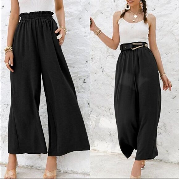 Boho Wide Leg High Waist Flowy Pants - Picture 2 of 13